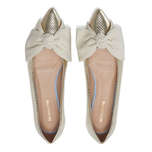 ReNTAL - Bow Pump Heel - Gold Python/Ivory