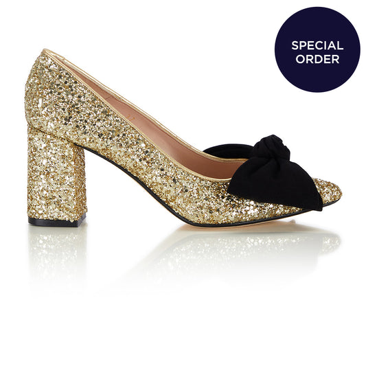 Bow Pump Heel - Gold Glitter
