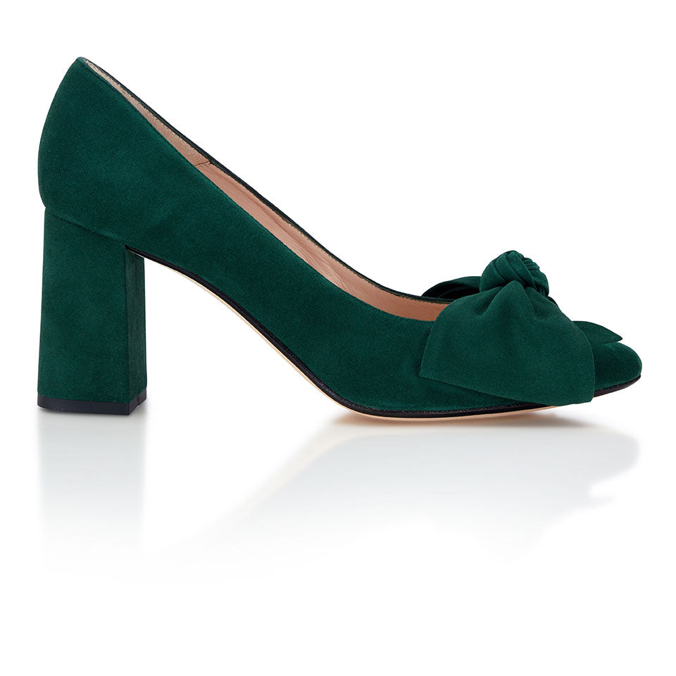 Bow Pump Forest Green Suede Nicki Hoyne