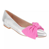 Flat Bow Shoe - Silver/Pink