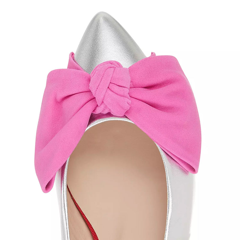 Flat Bow Shoe - Silver/Pink