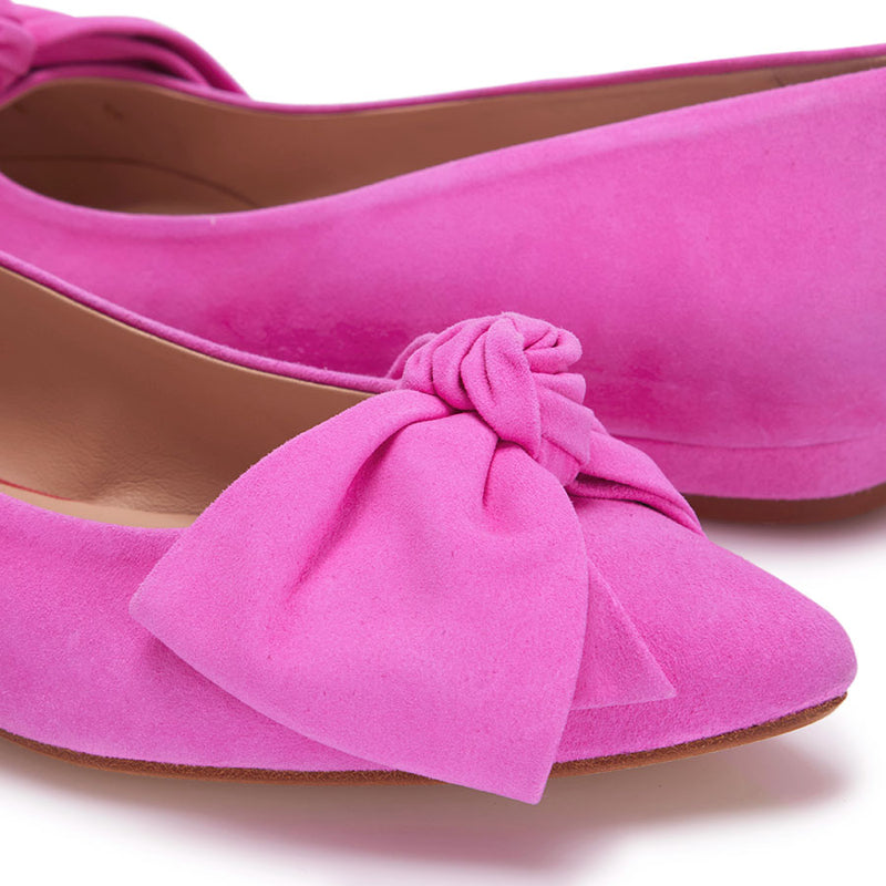 Bow Flat - Pink Suede