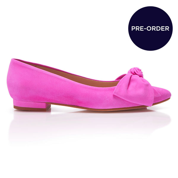 Bow Flat - Pink Suede