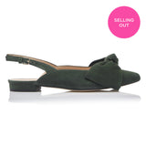 Bow Flat Slingback Shoe - Forest Green Suede