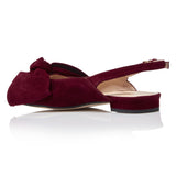 Bow Flat Slingback Shoe - Burgundy Suede