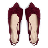 Bow Flat Slingback Shoe - Burgundy Suede