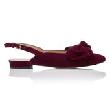 Bow Flat Slingback Shoe - Burgundy Suede