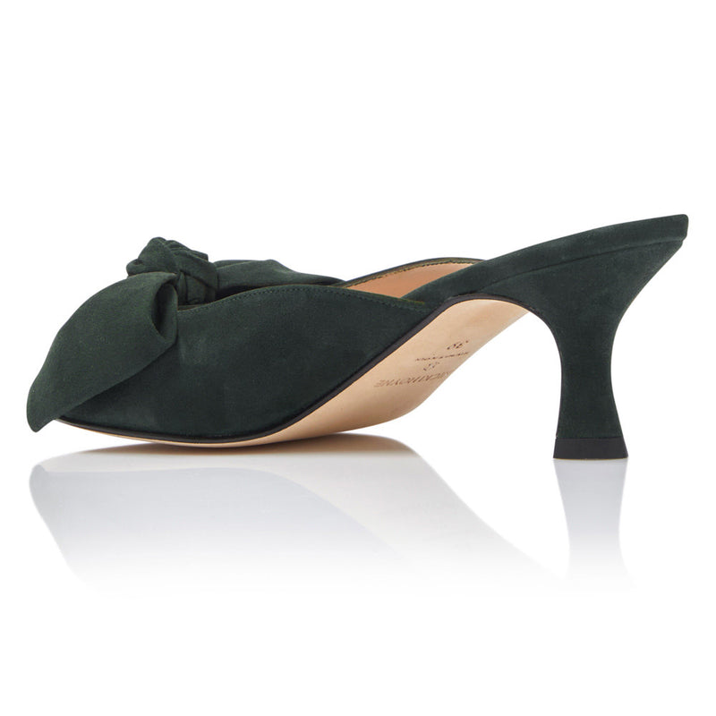 Bow Peep Toe Kitten Heel - Forest Suede