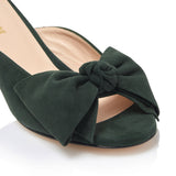 Bow Peep Toe Kitten Heel - Forest Suede