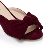 Bow Peep Toe Kitten Heel - Burgundy Suede