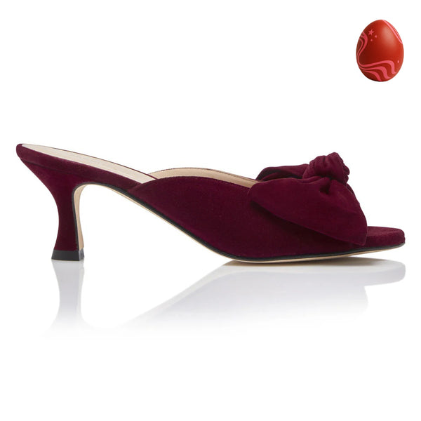 Bow Peep Toe Kitten Heel - Burgundy Suede