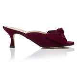 Bow Peep Toe Kitten Heel - Burgundy Suede