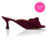 Bow Peep Toe Kitten Heel - Burgundy Suede