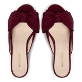 Bow Peep Toe Kitten Heel - Burgundy Suede