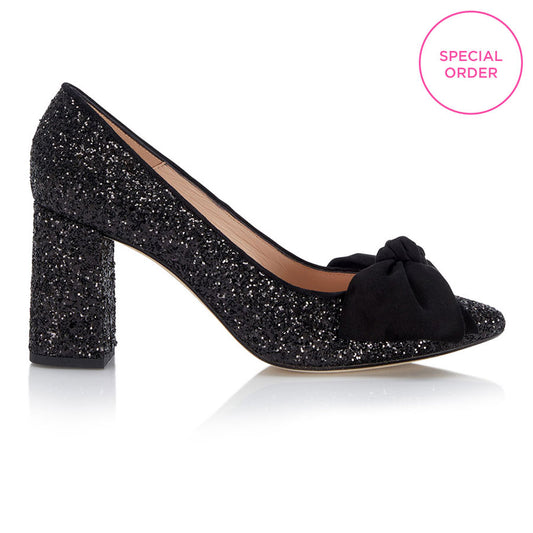 Bow Pump Heel - Black Glitter