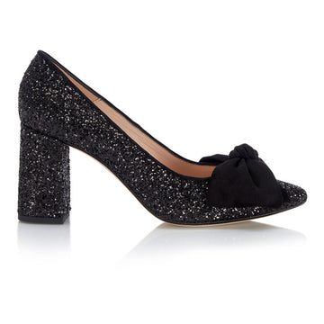 Bow Pump Heel - Black Glitter