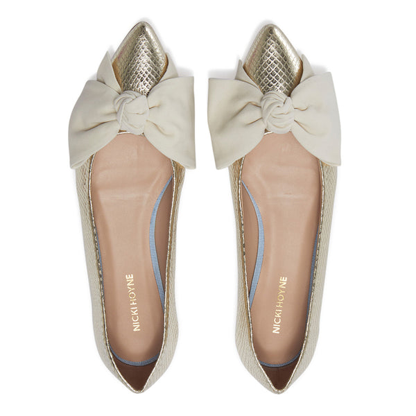 Bow Flat - Gold Python/Ivory Suede