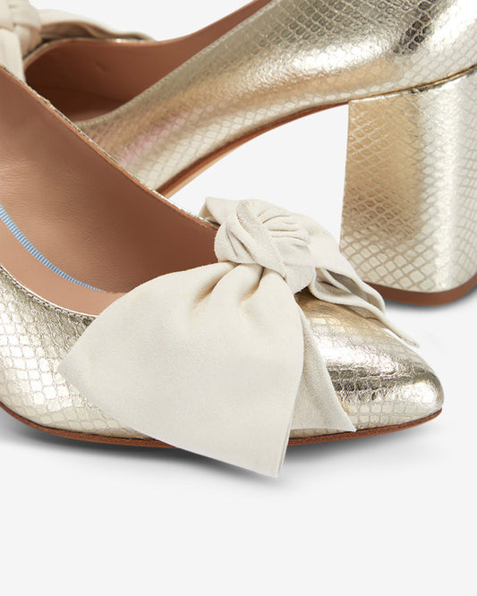 Bow Pump Heel - Gold Python/Ivory