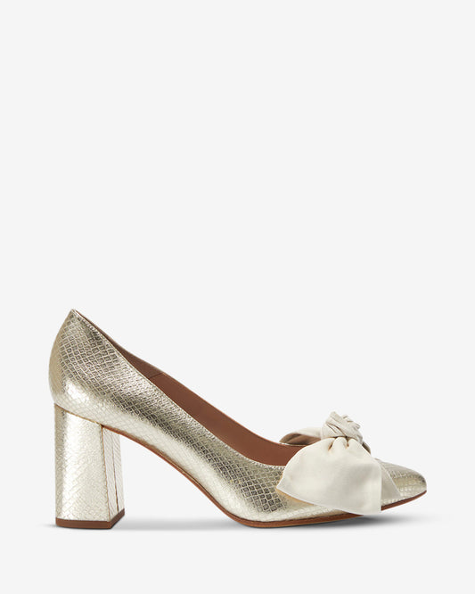 Bow Pump Heel - Gold Python/Ivory