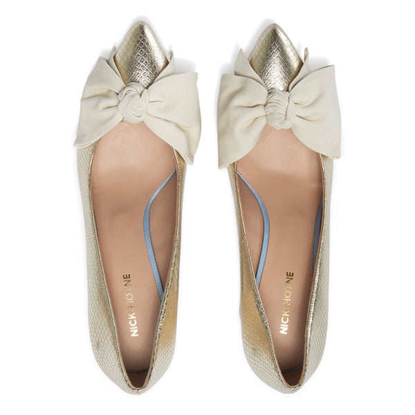 Bow Pump - Gold Python/Ivory Suede