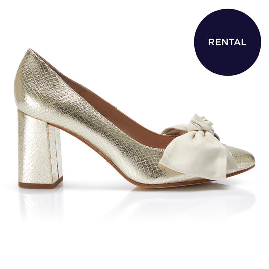 ReNTAL - Bow Pump Heel - Gold Python/Ivory
