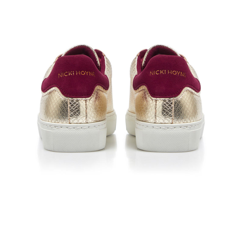 Classic Trainer - Gold Python/Burgundy Suede