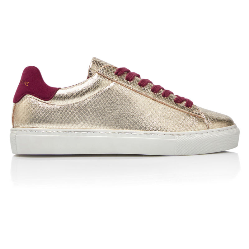 Classic Trainer - Gold Python/Burgundy Suede