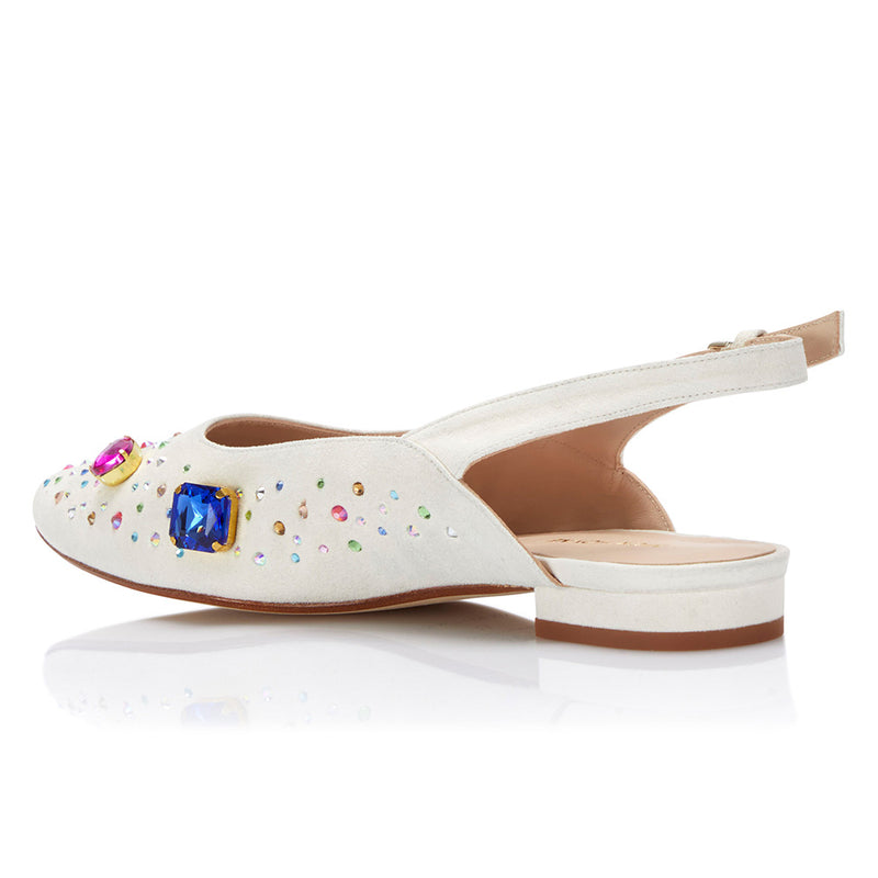 The Moment Flat Slingback - Ivory Suede/Multicolour Crystals