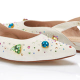 The Moment Flat Slingback - Ivory Suede/Multicolour Crystals