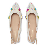 The Moment Flat Slingback - Ivory Suede/Multicolour Crystals