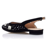 The Moment Flat Slingback - Black Suede/Clear Crystals