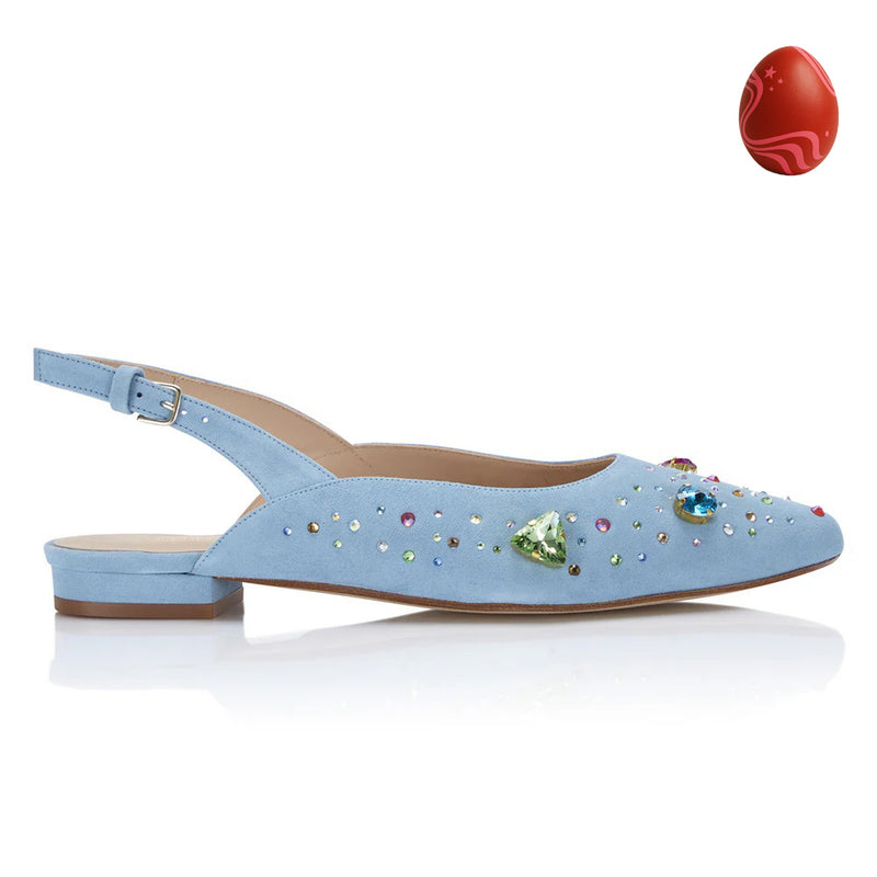The Moment Flat Slingback - Blue Suede/Multicolour Crystals