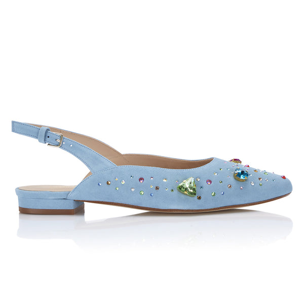 The Moment Flat Slingback - Blue Suede/Clear Crystals