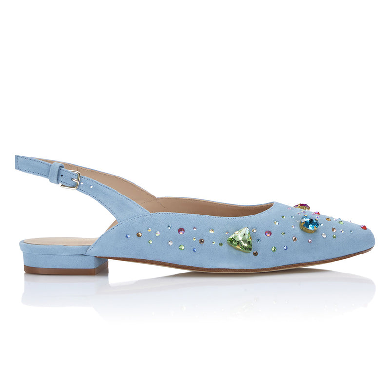 The Moment Flat Slingback - Blue Suede/Multicolour Crystals