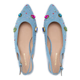 The Moment Flat Slingback - Blue Suede/Multicolour Crystals