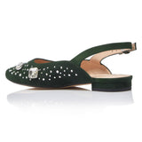 The Moment Flat Slingback - Forest Suede/Clear Crystals