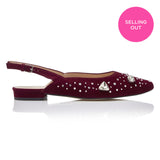 The Moment Flat Slingback - Burgundy Suede/Clear Crystals