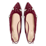 The Moment Flat Slingback - Burgundy Suede/Clear Crystals