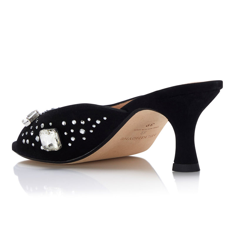 The Moment Peep Toe Kitten Heel - Black Suede/Clear Crystals