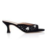 The Moment Peep Toe Kitten Heel - Black Suede/Clear Crystals