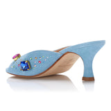 The Moment Peep Toe Kitten Heel - Blue Suede/Multicolour Crystals
