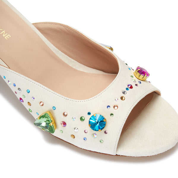 The Moment Peep Toe Kitten Heel - Ivory Suede/Multicolour Crystals