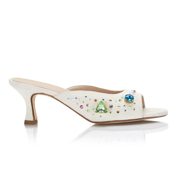 The Moment Peep Toe Kitten Heel - Ivory Suede/Multicolour Crystals