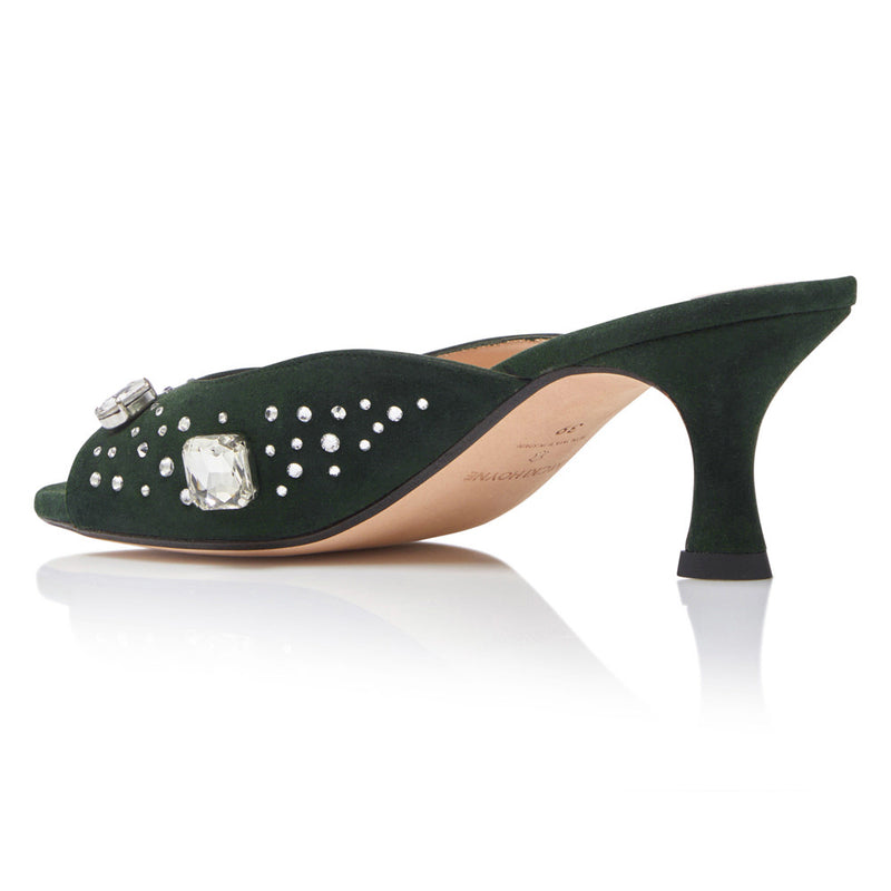 The Moment Peep Toe Kitten Heel - Forest Suede/Clear Crystals