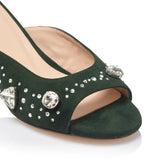 The Moment Peep Toe Kitten Heel - Forest Suede/Clear Crystals