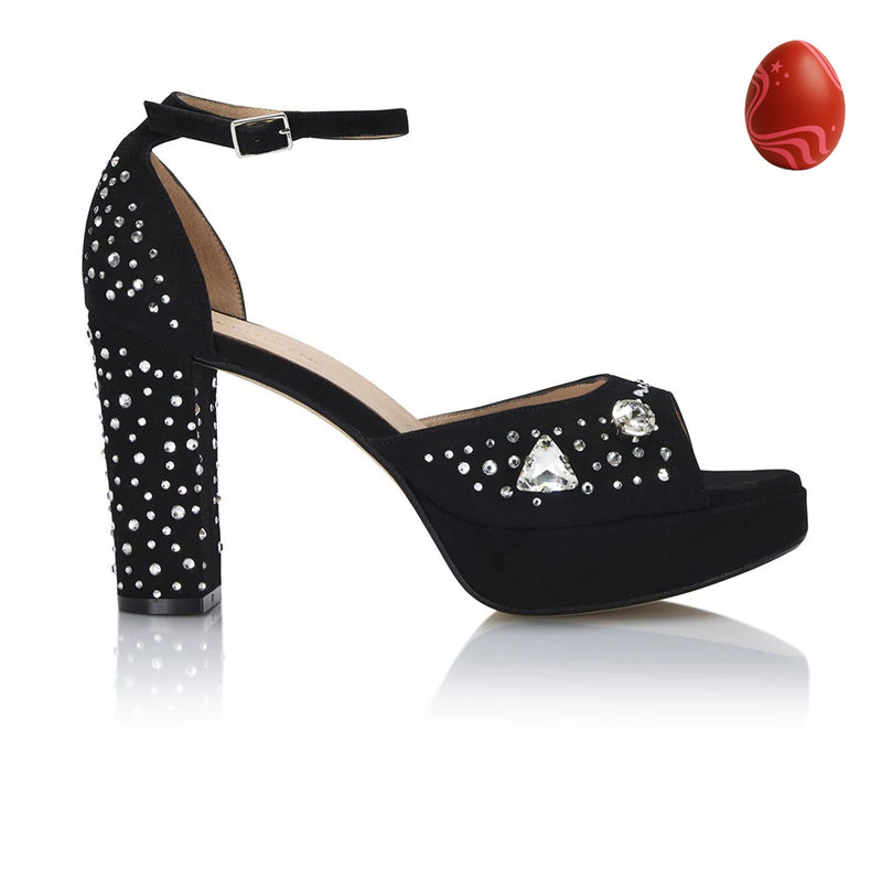 The Moment Platform - Black Suede/Clear Crystals