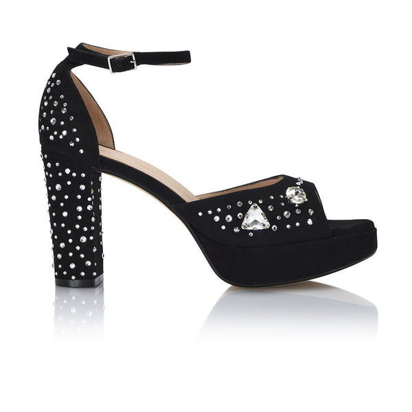The Moment Platform - Black Suede/Clear Crystals