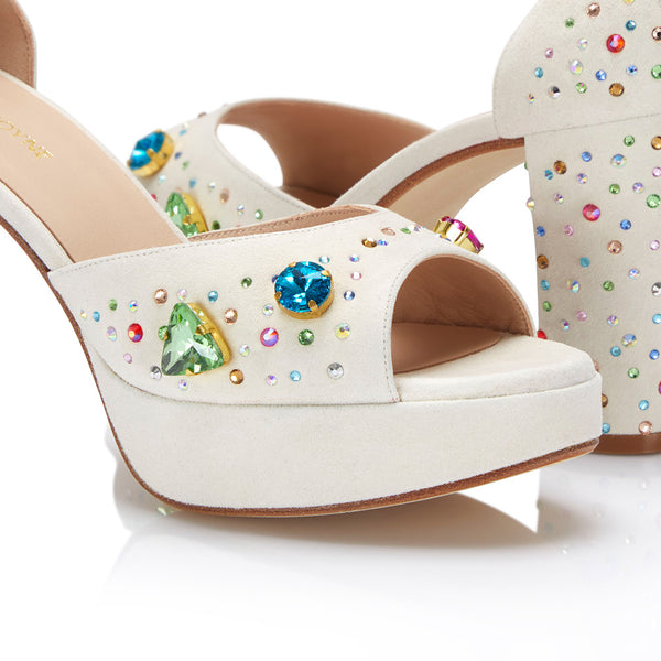 The Moment Platform - Ivory Suede/Multicolour Crystals
