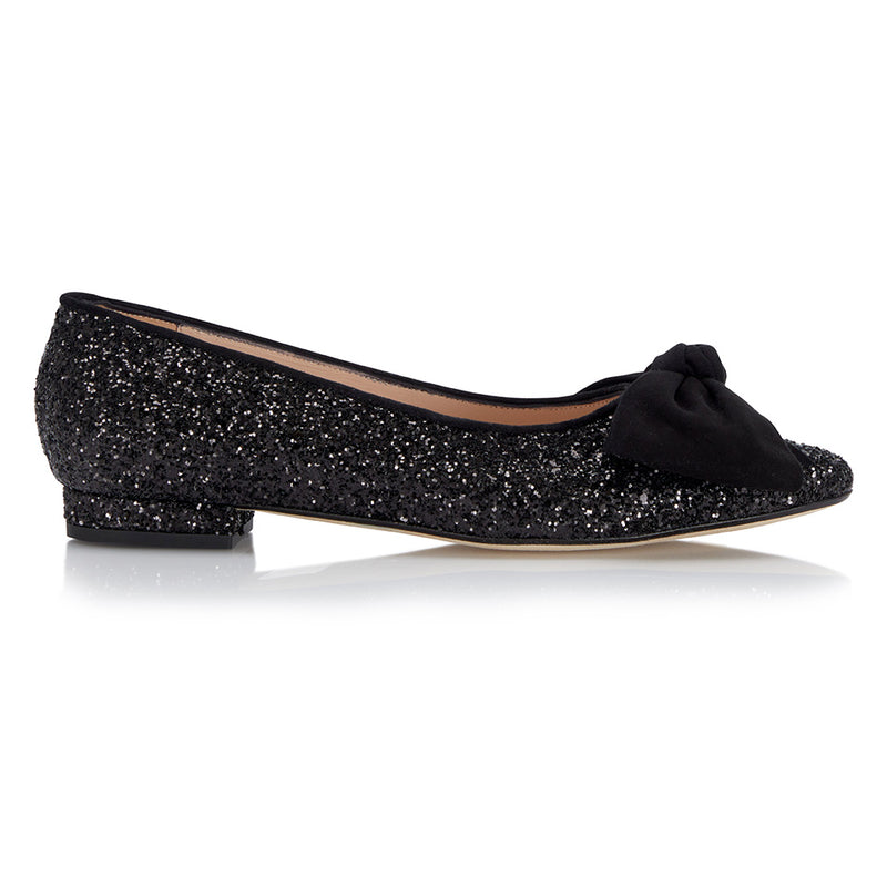 Flat Bow Shoe - Glitter Black