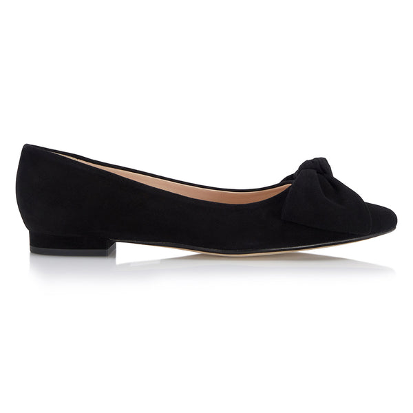 Flat Bow Shoe - Suede Black